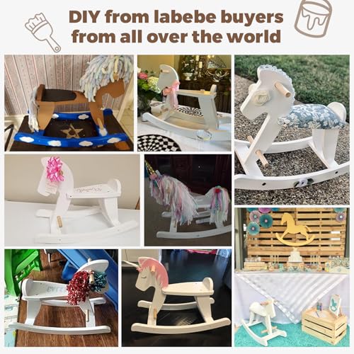 labebe Wooden Rocking Horse Baby Wooden Ride On Toys for 12M White Rocker Toy with Removable Fence Toddler Riding Toy IndoorOutdoor Nursery Birthday Gift - Image 5