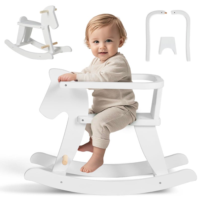 labebe Wooden Rocking Horse Baby Wooden Ride On Toys for 12M White Rocker Toy with Removable Fence Toddler Riding Toy IndoorOutdoor Nursery Birthday Gift - Image 2