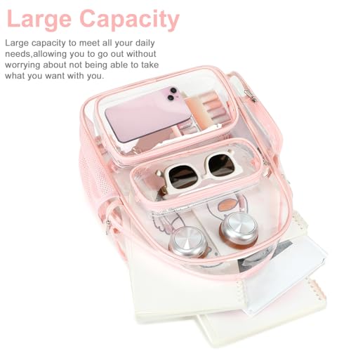 BTOOP Clear Backpack Heavy Duty Transparent Backpack 17" See Through Bookbag for College Work Festival Security Padded Strap (Pink) - Image 3