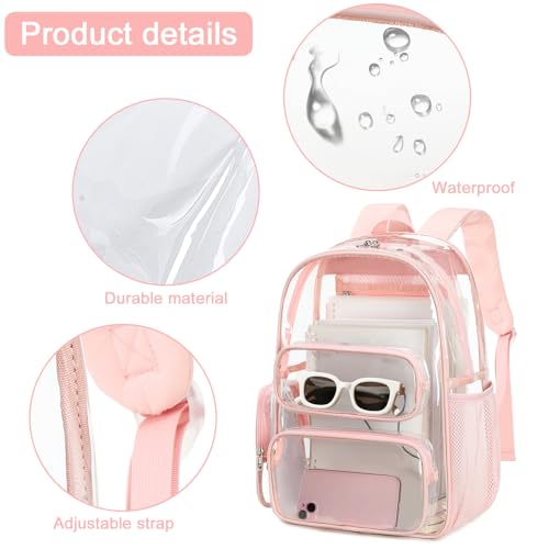 BTOOP Clear Backpack Heavy Duty Transparent Backpack 17" See Through Bookbag for College Work Festival Security Padded Strap (Pink) - Image 5