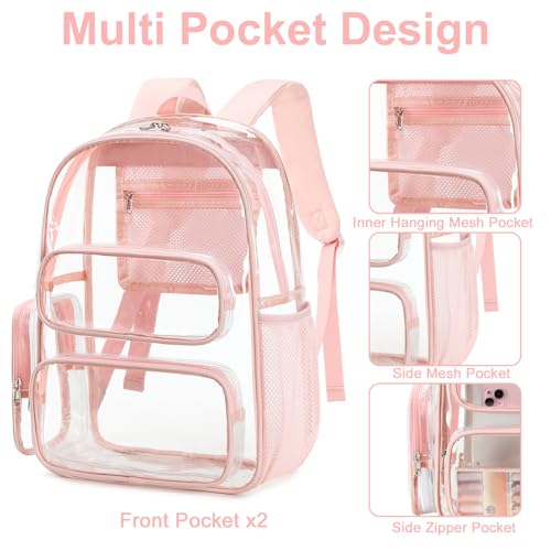 BTOOP Clear Backpack Heavy Duty Transparent Backpack 17" See Through Bookbag for College Work Festival Security Padded Strap (Pink) - Image 4