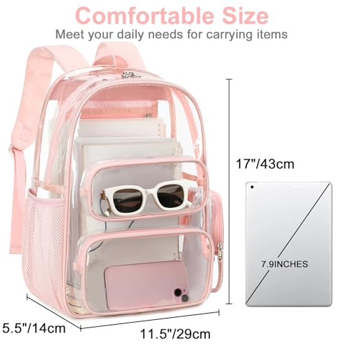 BTOOP Clear Backpack Heavy Duty Transparent Backpack 17" See Through Bookbag for College Work Festival Security Padded Strap (Pink) - Image 2