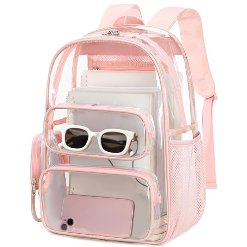 BTOOP Clear Backpack Heavy Duty Transparent Backpack 17" See Through Bookbag for College Work Festival Security Padded Strap (Pink) - Image 1