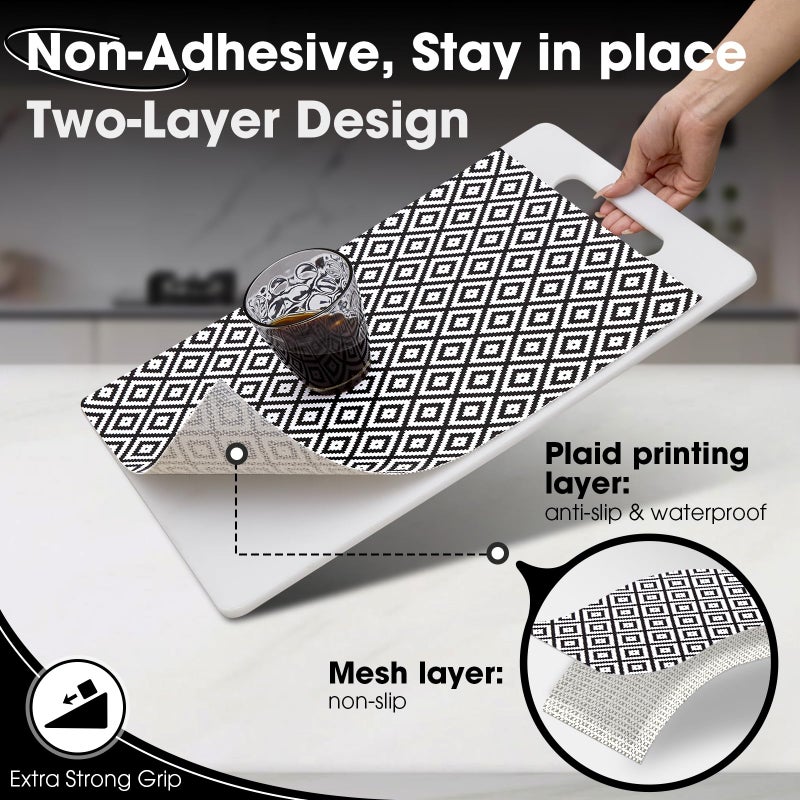 ALIUNI Drawer and Shelf Liner, Non-Slip Kitchen Cabinet Liners Non-Adhesive Thick Strong Grip Waterproof Washable Mats Protect Dresser Shelves Cupboard Bathroom Cabinets, Black & White, 12 in X 10 FT - Image 2