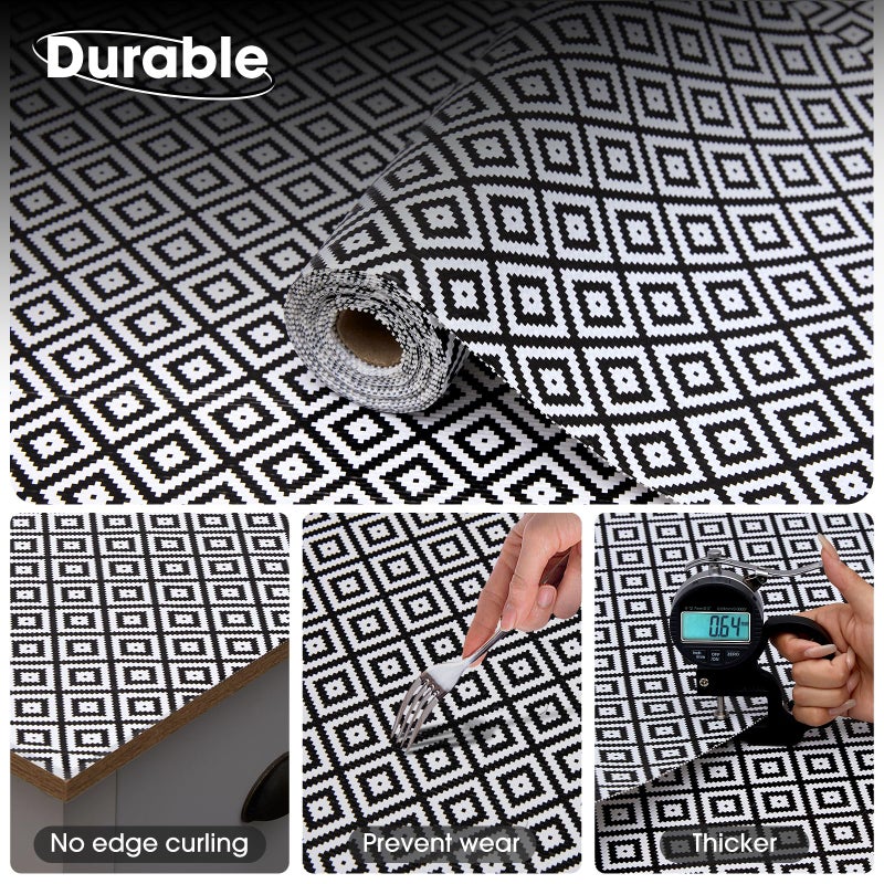 ALIUNI Drawer and Shelf Liner, Non-Slip Kitchen Cabinet Liners Non-Adhesive Thick Strong Grip Waterproof Washable Mats Protect Dresser Shelves Cupboard Bathroom Cabinets, Black & White, 12 in X 10 FT - Image 5
