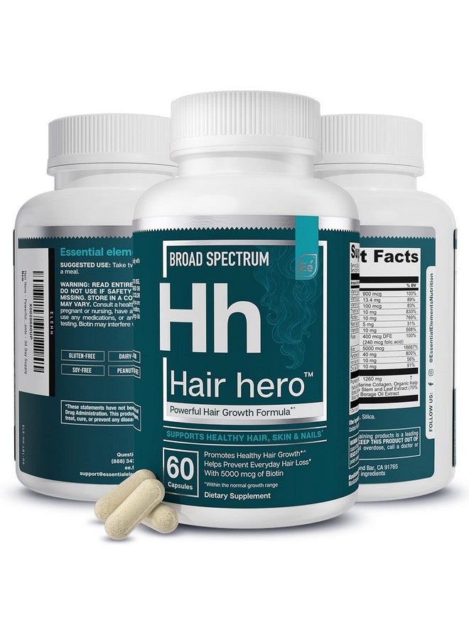 Essential Elements - Essential Elements Hair Hero - Hair Supplement for Women and Men - Powerful Hair Vitamin Formula for Hair Growth & Thickness - Healthy Hair, Skin, and Nails Product - 5000 mcg Biotin - Image 1