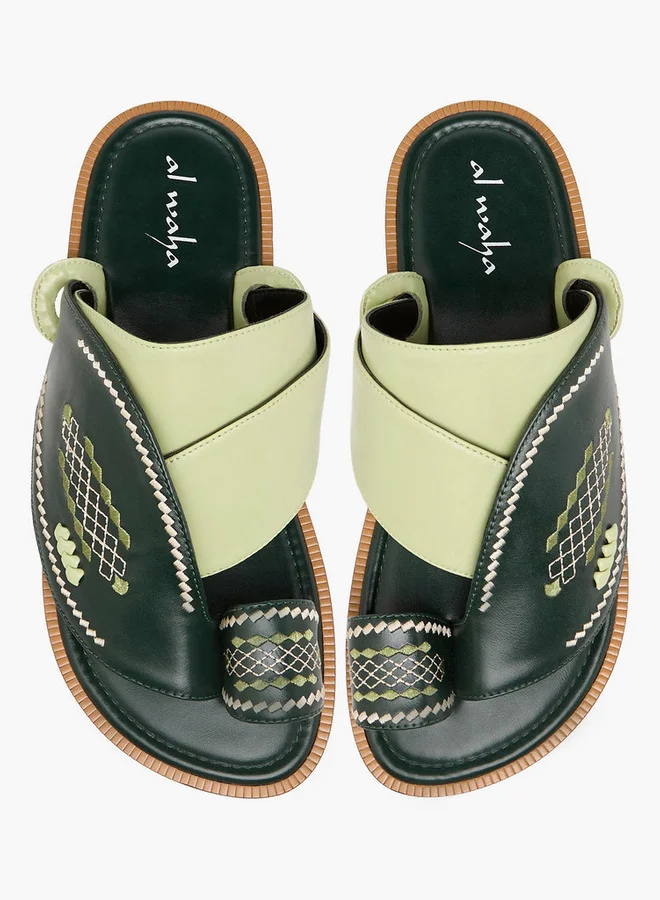Al Waha Embroidered Slip-On Arabic Sandals with Toe Loop