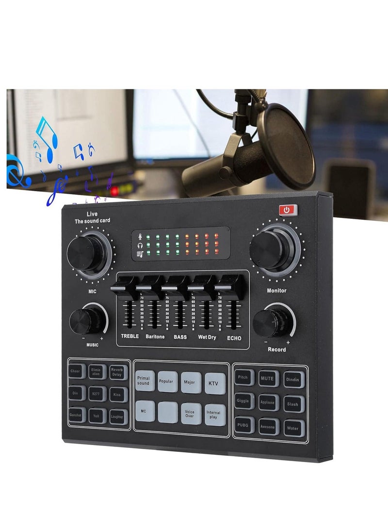 Sound Card V9, Live Broadcast Sound Card, External Stereo Audio Mixer Broadcast Metal Frosted Body Easy Operation,Bluetooth Sound Mixer Live Sound Card For Streaming and Games  - Image 4