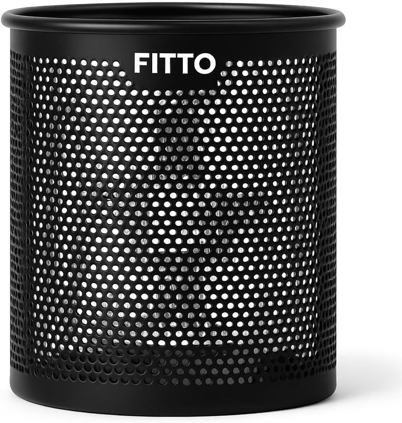 FITTO Round Pen Holder 10x8cm Black for Office Desk Organization - Image 1