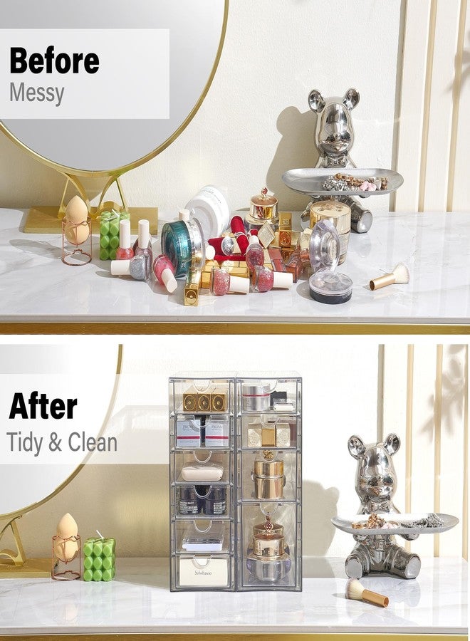 Prsildan Acrylic Drawer Makeup Organizer with 10 Drawers, Set of 2 Office Desk Organizers Accessories, Clear Stackable Storage Drawers for Vanity, Countertop, Craft, Jewelry, Art Supply Organization - Image 4