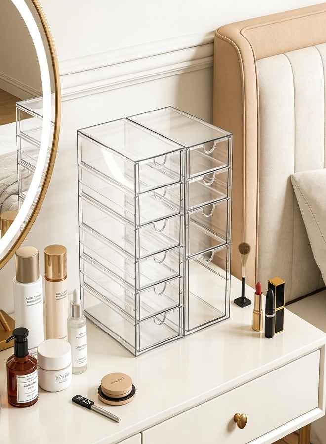 Prsildan Acrylic Drawer Makeup Organizer with 10 Drawers, Set of 2 Office Desk Organizers Accessories, Clear Stackable Storage Drawers for Vanity, Countertop, Craft, Jewelry, Art Supply Organization - Image 5