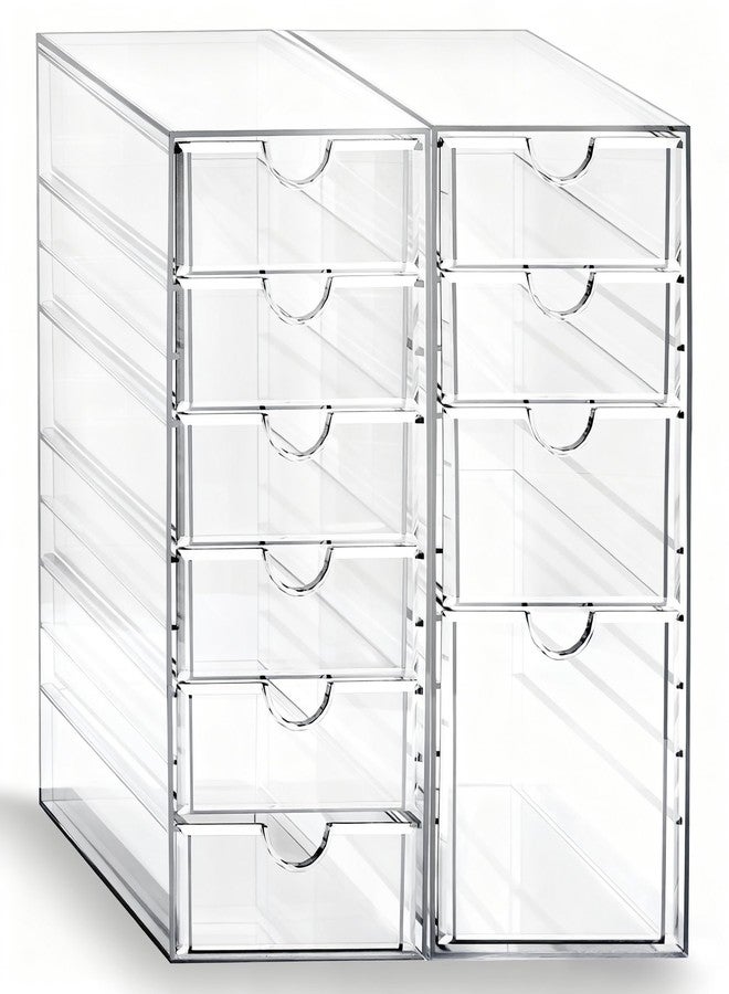 Prsildan Acrylic Drawer Makeup Organizer with 10 Drawers, Set of 2 Office Desk Organizers Accessories, Clear Stackable Storage Drawers for Vanity, Countertop, Craft, Jewelry, Art Supply Organization - Image 1