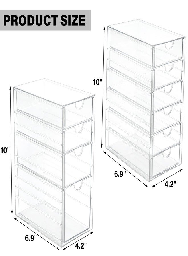 Prsildan Acrylic Drawer Makeup Organizer with 10 Drawers, Set of 2 Office Desk Organizers Accessories, Clear Stackable Storage Drawers for Vanity, Countertop, Craft, Jewelry, Art Supply Organization - Image 3
