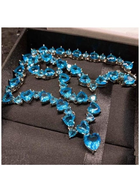 Stylish 925 silver necklace studded with pure blue crystal beads