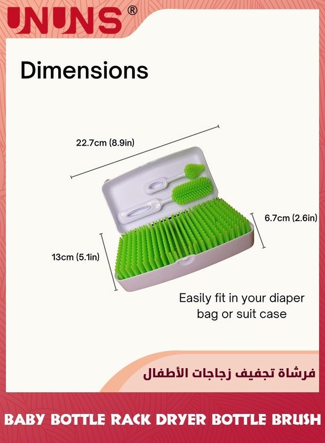 UNUNS Travel Baby Bottle Brush Set With Drying Rack,Silicon Dryer Rack,Portable Lawn Organizer,Detachable Space Saving Kit Storage Box,Removable Grass,Two - Image 2