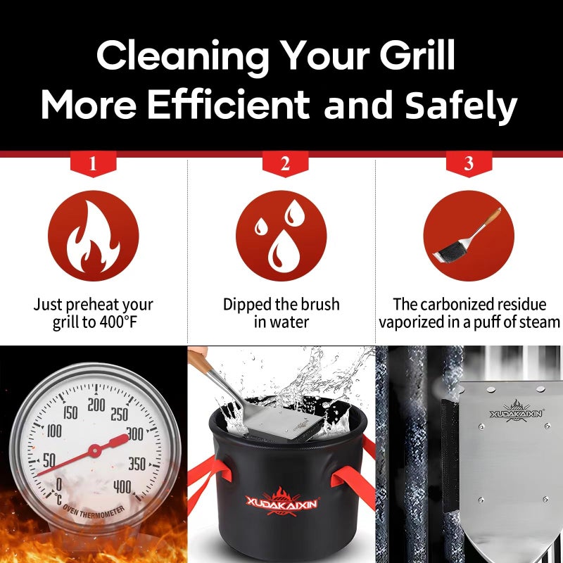XUDAKAIXIN Grill Brush Bristle Free,with 5 BBQ Replacement Head,Perfect for Cast Iron, Stainless Steel Grates, [Ultra Safe & Efficient] Grill Cleaner for Outdoor Grill,Gifts for Men/Dad - Image 4
