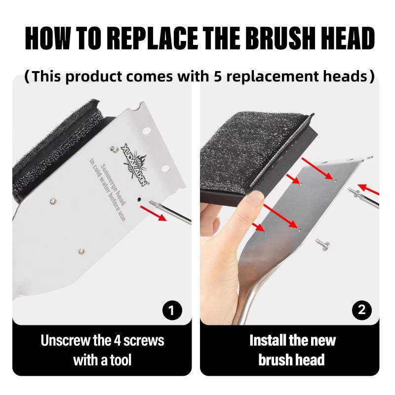 XUDAKAIXIN Grill Brush Bristle Free,with 5 BBQ Replacement Head,Perfect for Cast Iron, Stainless Steel Grates, [Ultra Safe & Efficient] Grill Cleaner for Outdoor Grill,Gifts for Men/Dad - Image 5