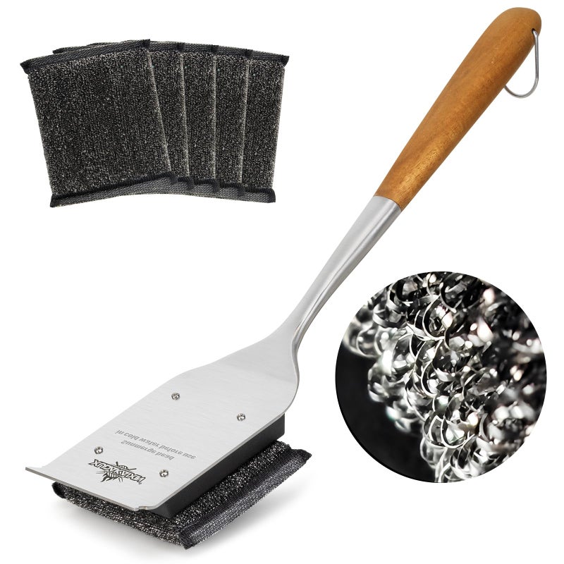 XUDAKAIXIN Grill Brush Bristle Free,with 5 BBQ Replacement Head,Perfect for Cast Iron, Stainless Steel Grates, [Ultra Safe & Efficient] Grill Cleaner for Outdoor Grill,Gifts for Men/Dad - Image 1