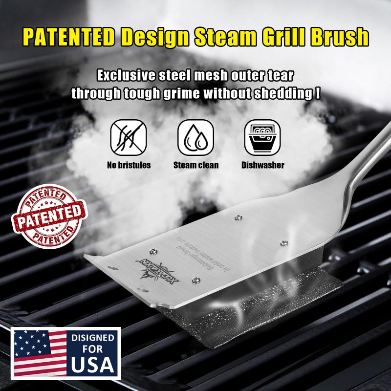 XUDAKAIXIN Grill Brush Bristle Free,with 5 BBQ Replacement Head,Perfect for Cast Iron, Stainless Steel Grates, [Ultra Safe & Efficient] Grill Cleaner for Outdoor Grill,Gifts for Men/Dad - Image 2