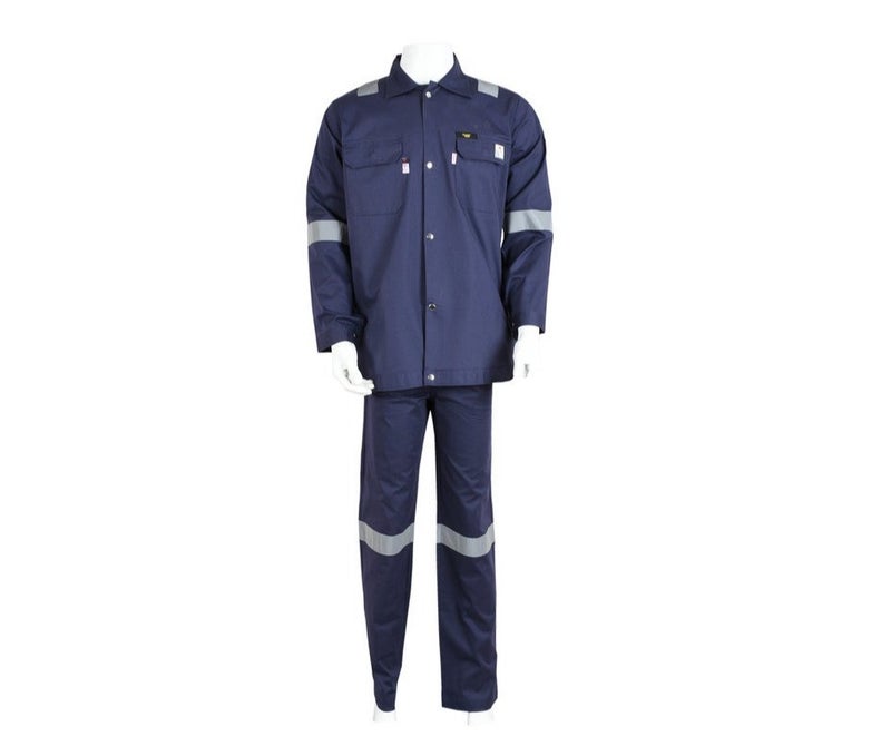 KOMY Fire Retardant Pant & Shirt  8CAL / CAT-2 , 240GSM, 100% Cotton Mercerized Pre-Sharunk Fabric, PROBAN, Fire Retardant 2/1 LHT - KMFR350P - Blue - Image 1