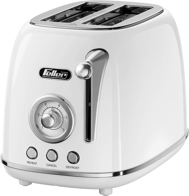 Feller Germany, Retro Style 2-Slice Toaster, 815 W, Stainless Steel, Dust Cover & foldable Bun Warmer,Defrost, Reheat, & Cancel Function, Removable Crumb Tray, TO290, 2Y Guarantee, KSA Version (White) - Image 1