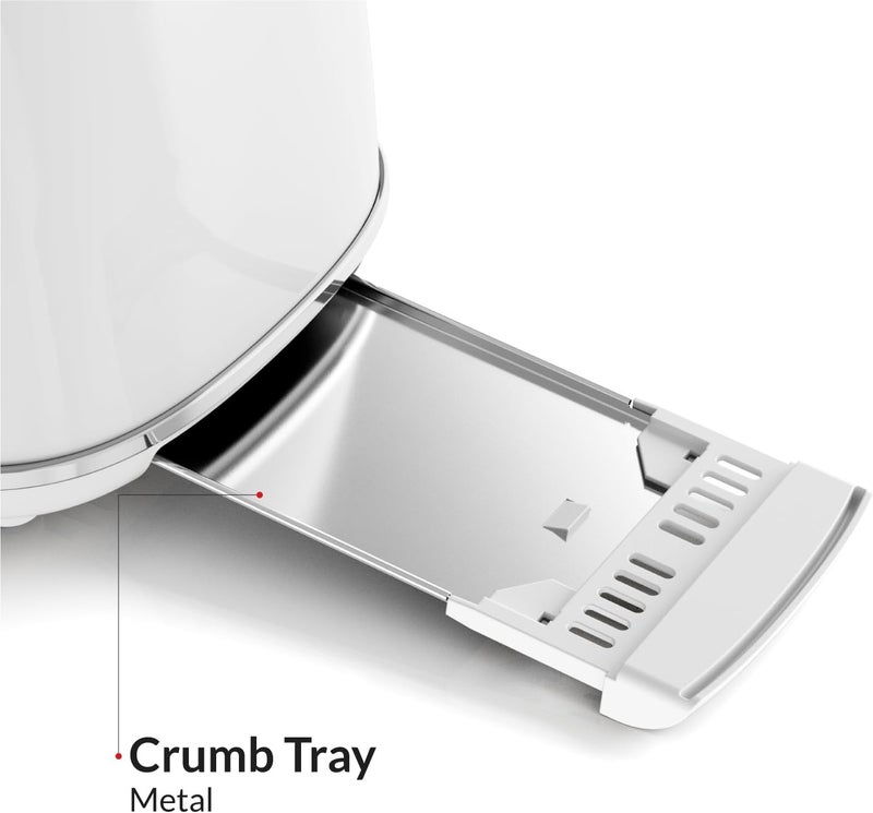 Feller Germany, Retro Style 2-Slice Toaster, 815 W, Stainless Steel, Dust Cover & foldable Bun Warmer,Defrost, Reheat, & Cancel Function, Removable Crumb Tray, TO290, 2Y Guarantee, KSA Version (White) - Image 5
