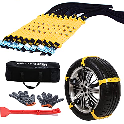PrettyQueen Upgraded Snow Chains for Cars - 10 Pcs Emergency Anti Slip Tire Straps, Car Snow Chain for Trucks Minivan Pickup SUV/ATV/UTV Winter Universal Tire Blocks 185-295mm/7.2-11.6 inches - Image 1