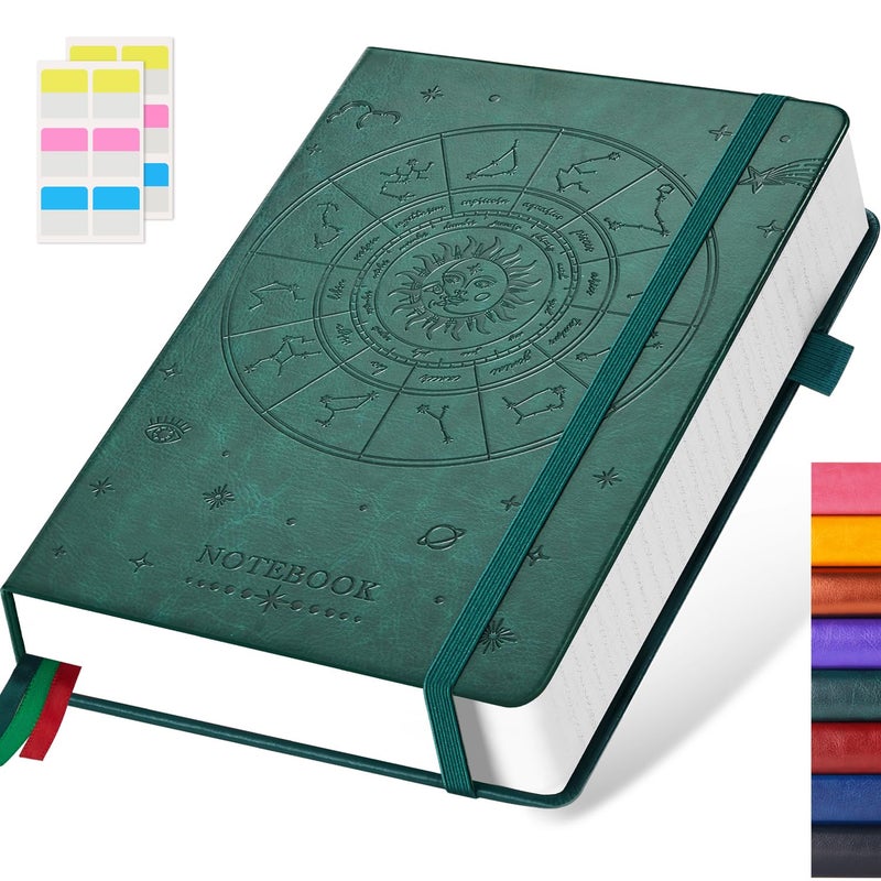 FOCUS DAY Hardcover Notebook Journal, A5 Lined Daily Journal College Ruled Notebook for Women Men, 320 Pages Thick Writing Journal Notebook for School Work, Dark Green Leather Notebook, 5.7'' X 8.4'' - Image 1