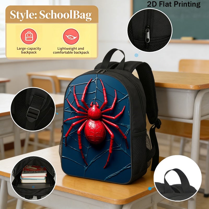 Fashion Vivid Red Spider Web Backpack Durable Water Resistant 2D Flat Print for work travel outdoor for Unisex - Image 2