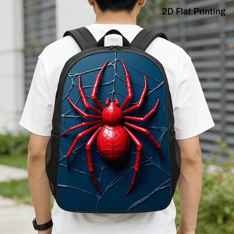 Fashion Vivid Red Spider Web Backpack Durable Water Resistant 2D Flat Print for work travel outdoor for Unisex - Image 1