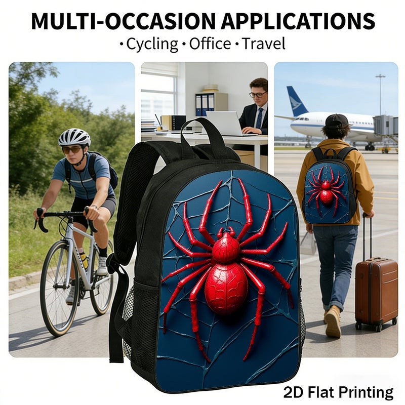Fashion Vivid Red Spider Web Backpack Durable Water Resistant 2D Flat Print for work travel outdoor for Unisex - Image 5