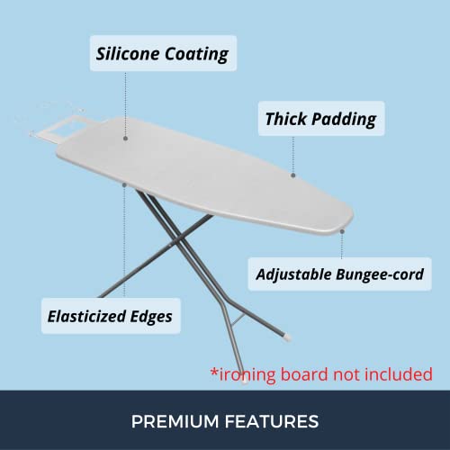 SAVUK Ironing Board Cover and Pad Standard Size 18x49 inch,Large Extra Wide, Adjustable Elastic Edge Fit, Extra Thick, Heat Reflective, Non Stick Scorch and Stain Resistant (18" X 49", Silver) - Image 3