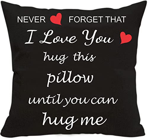 Anrkets Two Sided Printing Lover Pillow Cover I Love You Hug This Pillow Until You Can Hug Me, Valentine's Day Birthday Gifts for Girlfriend Cotton Linen Square Decorative Waist Pillowcase 18"x 18" - Image 1