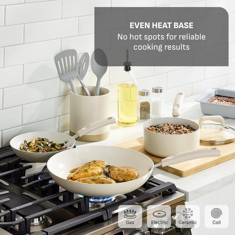 T-Fal Signature Nonstick 12 Piece Cookware Set, Oven Safe Up to 350Â°F, Dishwasher Safe, Pots and Pans Set, Includes Frying Pans, Saucepan, Stockpot, Cooking Utensils, Beige - Image 4