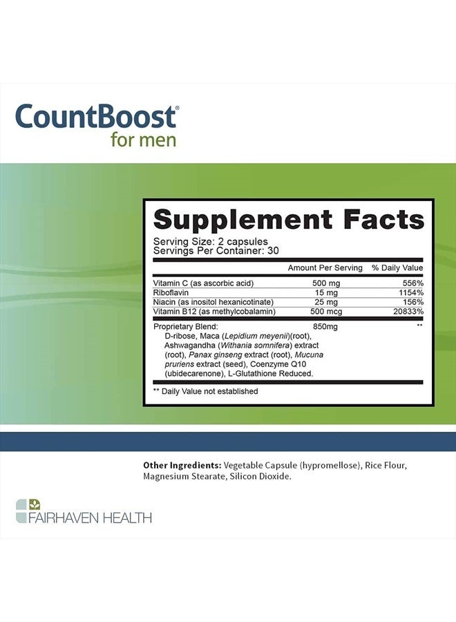 fairhaven health CountBoost for Men - Male Fertility Supplement to Support Count - with Ashwagandha, Maca, Glutathione, B Vitamins - FertilAid for Men Companion Product (60 Capsules / 1 Month Supply) - Image 2