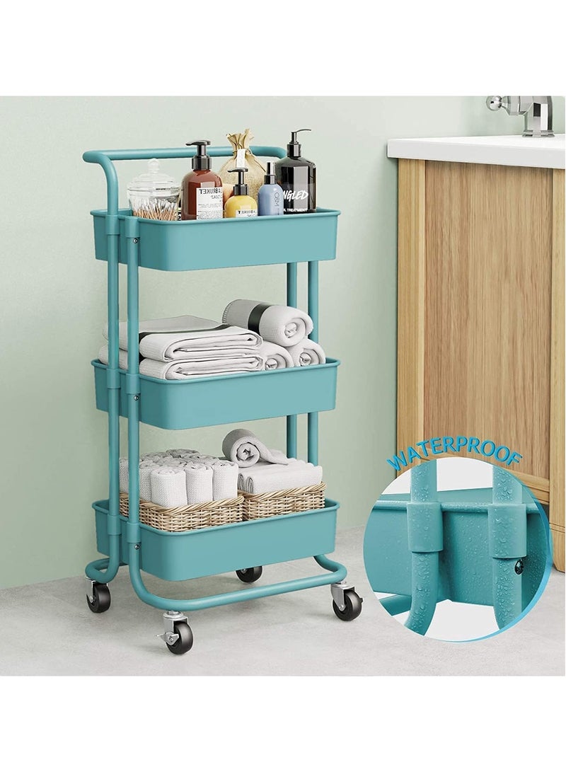 DubaiGallery 3-Tier Metal Rolling Utility Cart,Craft Art Cart,with 2 Lockable Wheels Storage Organizer Shelf for Kitchen, Bedroom, Bathroom, Office, Living Room  - Image 2