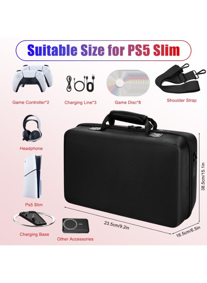 Hard EVA Carrying Case for PS5 Slim Console, Large Capacity Travel Storage Bag with Soft Lining, Shockproof & Water-Resistant, Holds Full Set Accessories - Image 2