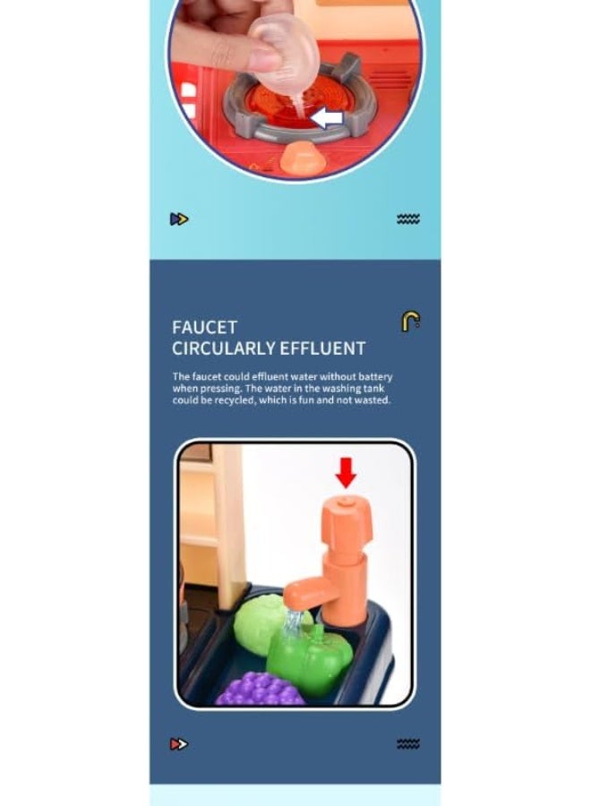 Kids Play Kitchen Set with Realistic Steam, Water Circulation Faucet, Lights, and Sounds - 31 Pcs Pretend Play Cooking Toy for Toddlers - Image 4