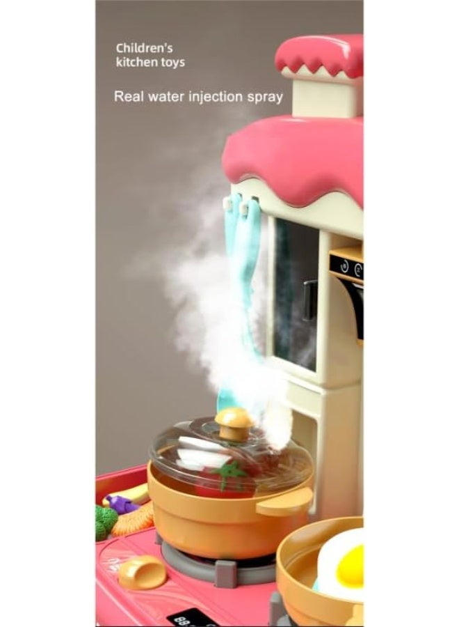 Kids Play Kitchen Set with Realistic Steam, Water Circulation Faucet, Lights, and Sounds - 31 Pcs Pretend Play Cooking Toy for Toddlers - Image 3