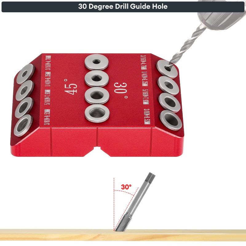 SLIIMU 30 45 90 Degree Angle 4 Sizes Drill Hole Guide Jig for Angled and Straight Hole, Portable Deck Cable Railing Lag Screw Drilling Template Block For Horizontal Cable Wood Post,Stair Wire Handrail - Image 5
