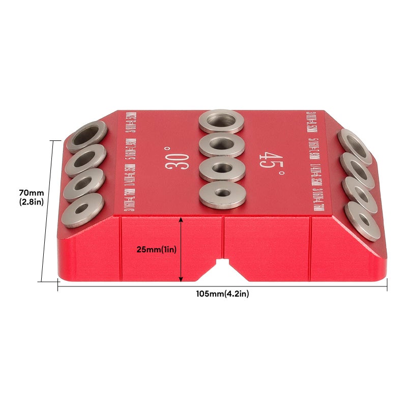 SLIIMU 30 45 90 Degree Angle 4 Sizes Drill Hole Guide Jig for Angled and Straight Hole, Portable Deck Cable Railing Lag Screw Drilling Template Block For Horizontal Cable Wood Post,Stair Wire Handrail - Image 2