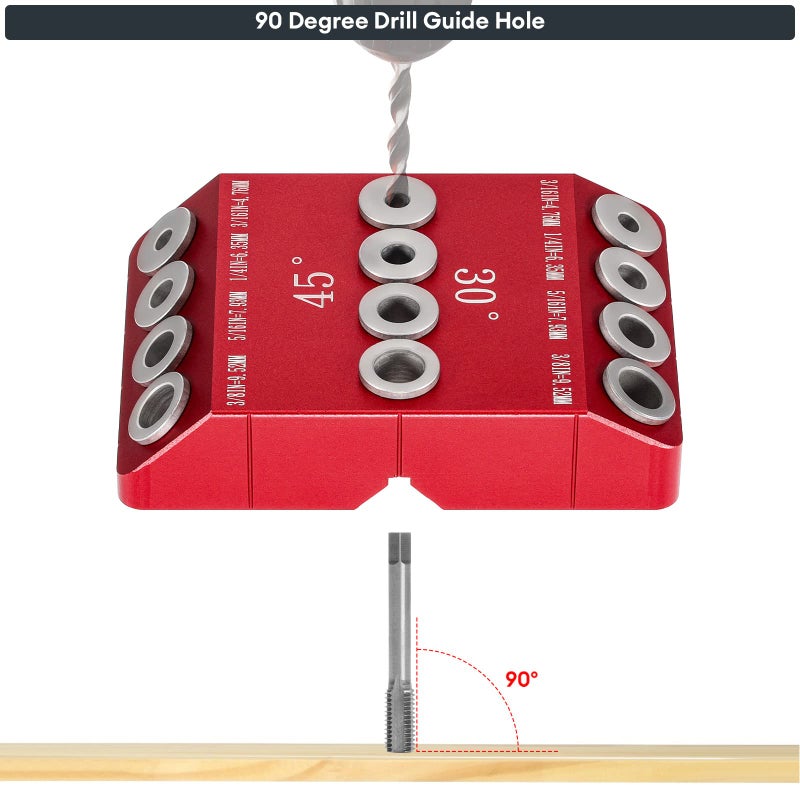 SLIIMU 30 45 90 Degree Angle 4 Sizes Drill Hole Guide Jig for Angled and Straight Hole, Portable Deck Cable Railing Lag Screw Drilling Template Block For Horizontal Cable Wood Post,Stair Wire Handrail - Image 4