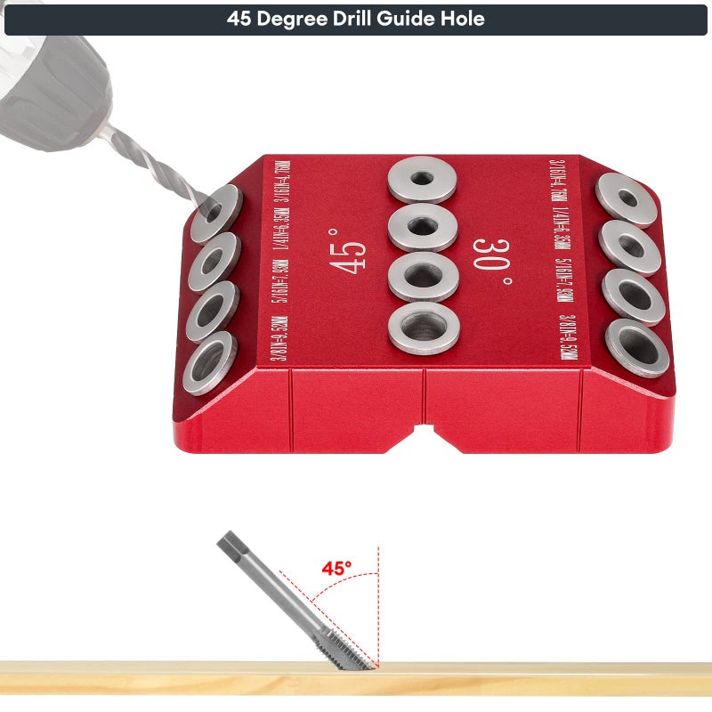 SLIIMU 30 45 90 Degree Angle 4 Sizes Drill Hole Guide Jig for Angled and Straight Hole, Portable Deck Cable Railing Lag Screw Drilling Template Block For Horizontal Cable Wood Post,Stair Wire Handrail - Image 3