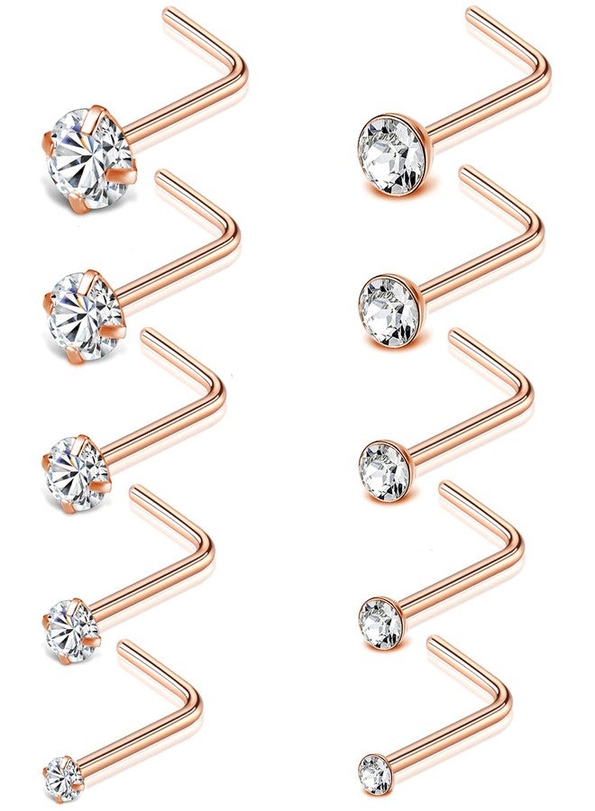 Tornito 20G 10Pcs Stainless Steel L Shaped Nose Studs Rings CZ Nose Ring Labret Nose Piercing Jewelry for Men Women Rose Gold Tone 1.5mm-2mm-2.5mm-3mm-3.5mm CZ - Image 1