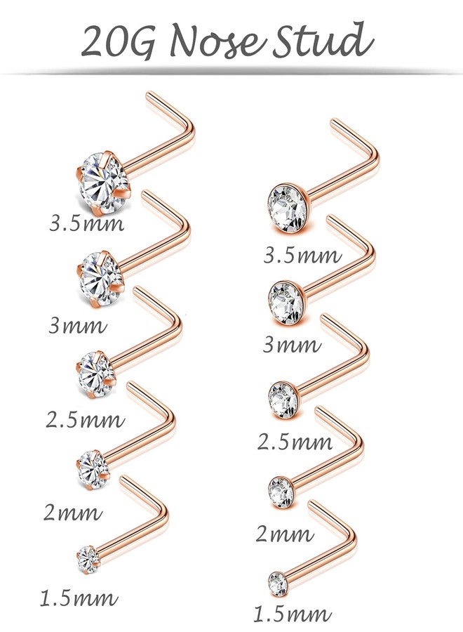 Tornito 20G 10Pcs Stainless Steel L Shaped Nose Studs Rings CZ Nose Ring Labret Nose Piercing Jewelry for Men Women Rose Gold Tone 1.5mm-2mm-2.5mm-3mm-3.5mm CZ - Image 2