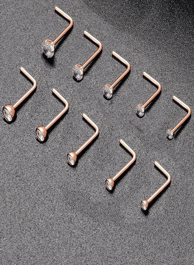 Tornito 20G 10Pcs Stainless Steel L Shaped Nose Studs Rings CZ Nose Ring Labret Nose Piercing Jewelry for Men Women Rose Gold Tone 1.5mm-2mm-2.5mm-3mm-3.5mm CZ - Image 5