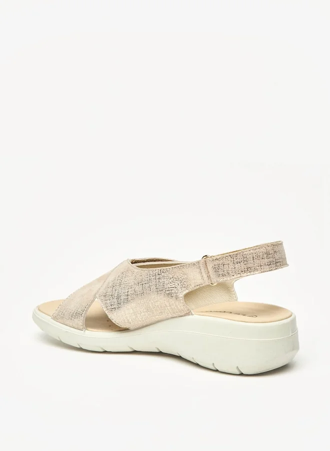 لو كونفورت Women's Textured Cross Strap Comfort Sandals with Hook and Loop Closure