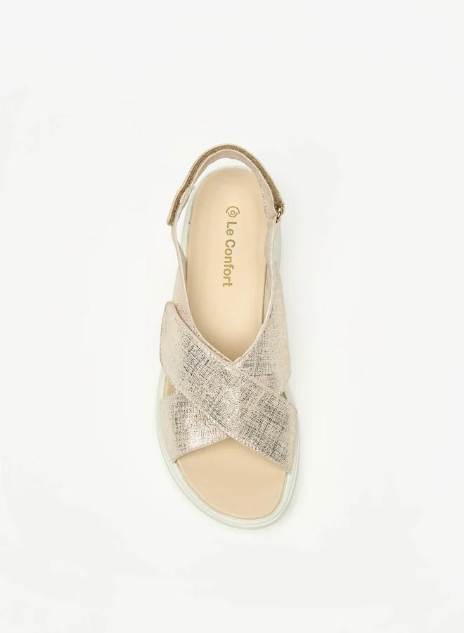لو كونفورت Women's Textured Cross Strap Comfort Sandals with Hook and Loop Closure