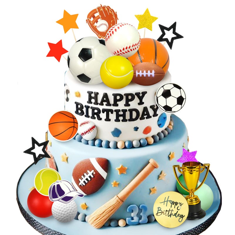 DRWATE Sports Cake Toppers Sports Cake Decoration with Soccer Football Baseball Basketball Tennis Golf for Sport Theme Birthday Supplies Multicolor - Image 2