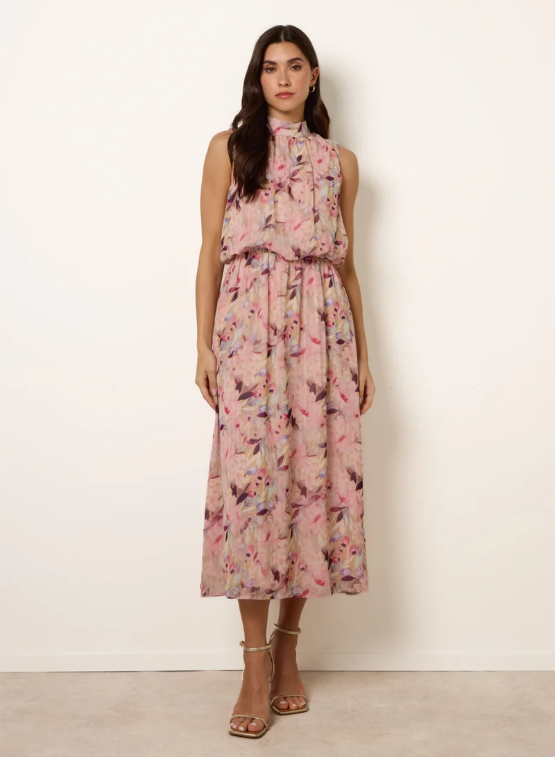 Blue Vanilla Watercolour Printed Sleeveless Midi Dress